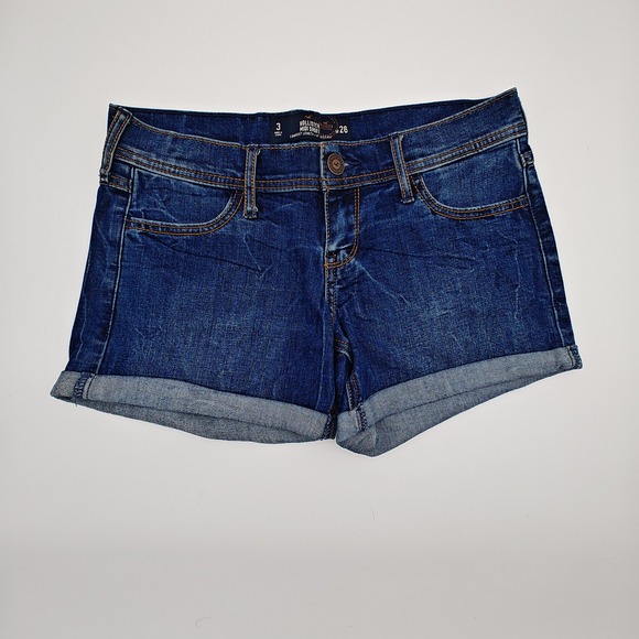 Hollister Pants - Hollister Midi Shorts Women Size 3 W26 Cuffed Denim Blue Mid‎ Rise